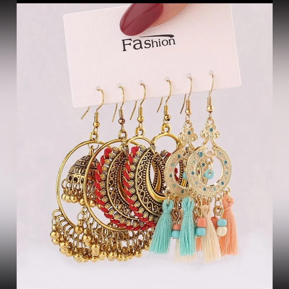 3pairs Tassel Detail Earrings
